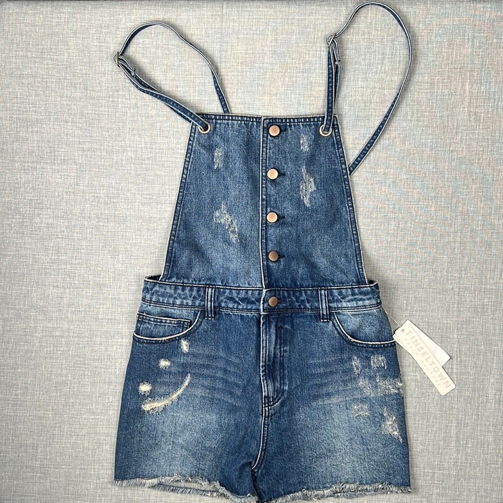 Small(3) & XL(15) Tinseltown Dark Wash Denim Shortall Overalls Shorts Juniors - Picture 1 of 7